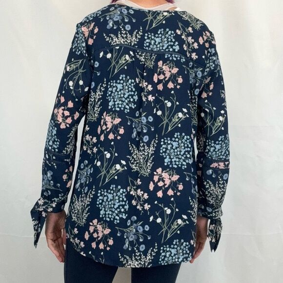 Westport 1962 Women's Floral Button Blouse XL Extra Large Navy Blue Pink Green - Picture 2 of 15